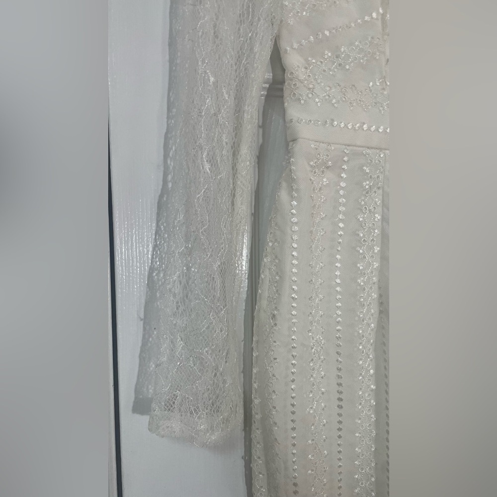 Sau Dress 6 Square Neck Long Lace Sleeve White Sheath Eyelet Bridal New NWT - Picture 5 of 16